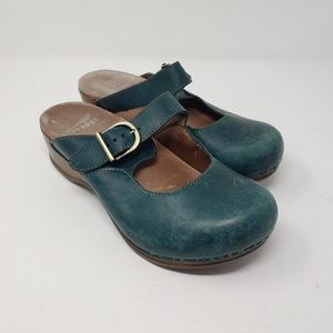 Dansko Blue Leather Slip on Mary Jane Clog Shoes Size EU 38